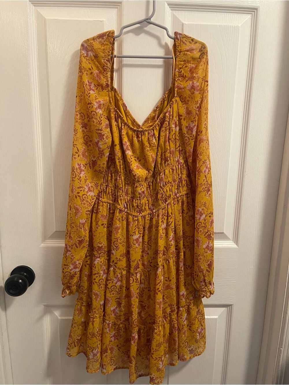 miami Mustard Yellow Floral Tiered V-Neck Dress